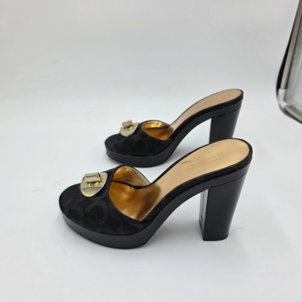 Coach Womens Black Signature Jacquard Turnlock Platform Mules Block Heel Size 7B - Picture 4 of 8